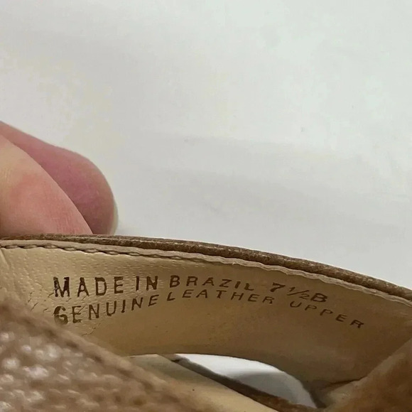 Talbots Leather Beige Strappy Sandals Wood Block Heel size 7.5 - Picture 4 of 13